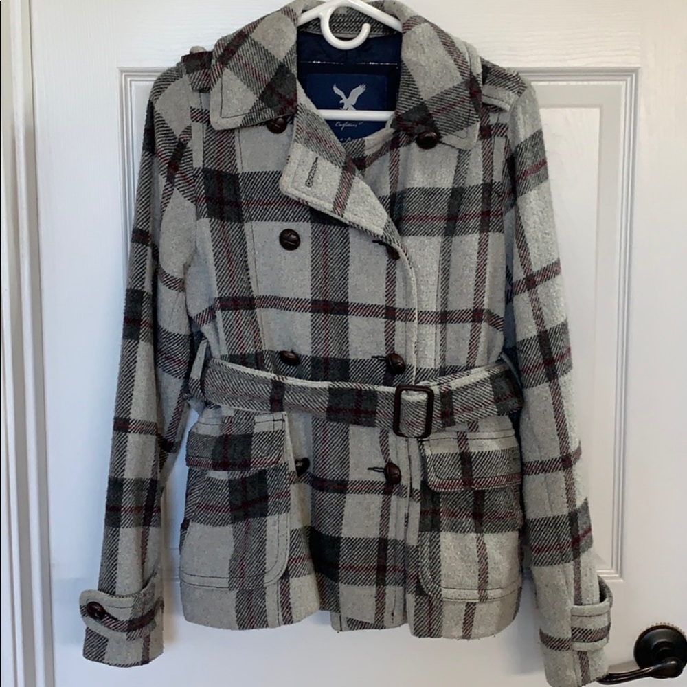 American Eagle plaid wool coat